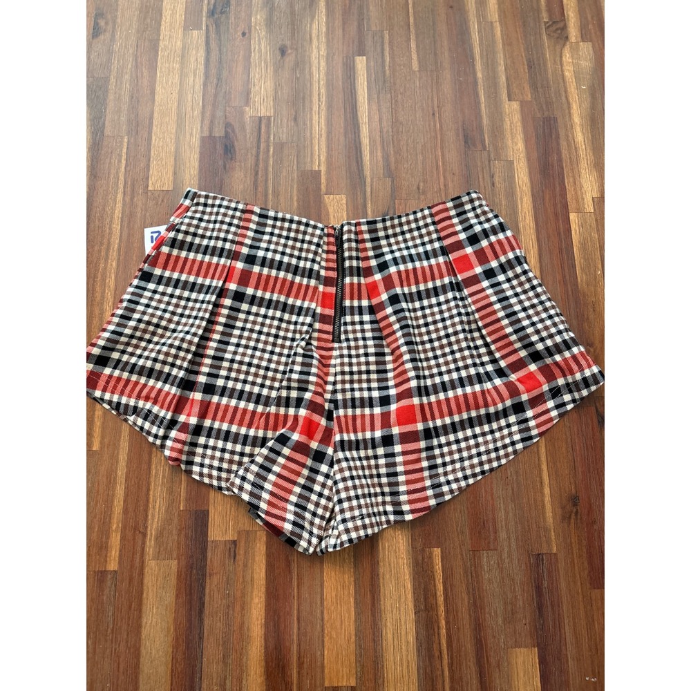 Free People Plaid Shorts Womens 6 Red New High Waisted Pleated Back Zip OB987806